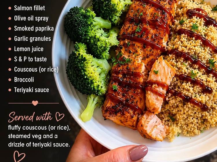 Zalmfilet met couscous, groenten en teriyakisaus recept